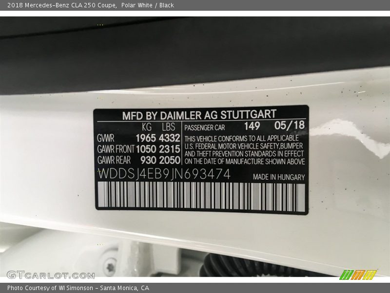 Polar White / Black 2018 Mercedes-Benz CLA 250 Coupe