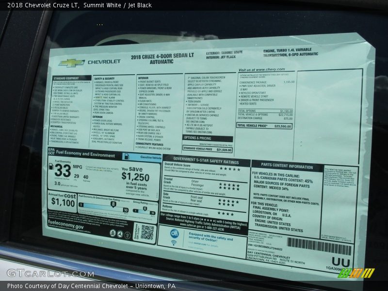 Summit White / Jet Black 2018 Chevrolet Cruze LT