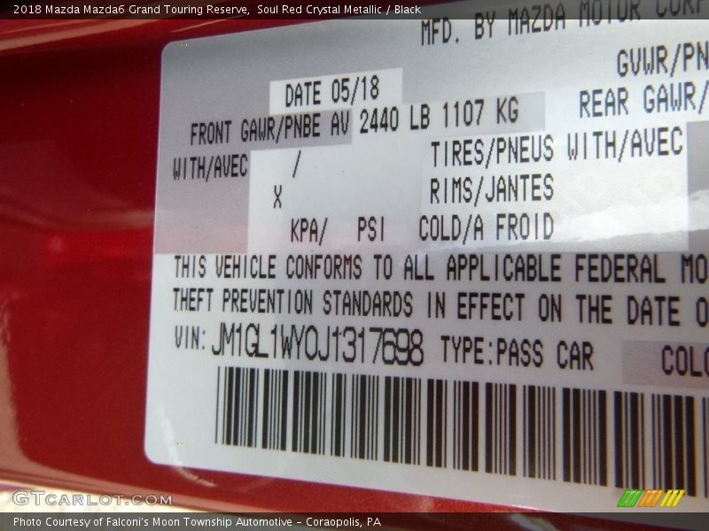Soul Red Crystal Metallic / Black 2018 Mazda Mazda6 Grand Touring Reserve