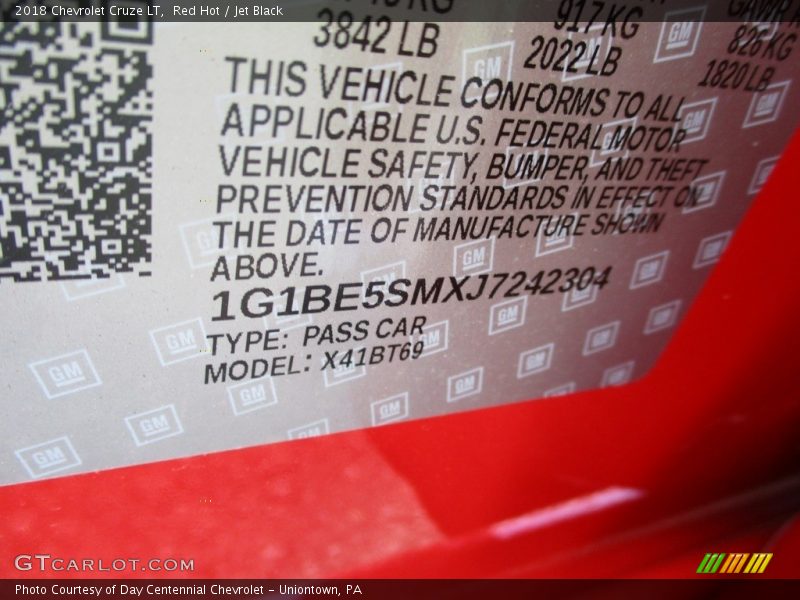 Red Hot / Jet Black 2018 Chevrolet Cruze LT