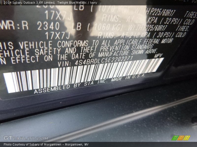 Twilight Blue Metallic / Ivory 2014 Subaru Outback 3.6R Limited