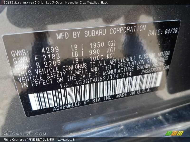 Magnetite Gray Metallic / Black 2018 Subaru Impreza 2.0i Limited 5-Door