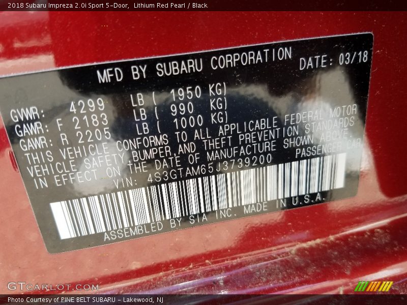 Lithium Red Pearl / Black 2018 Subaru Impreza 2.0i Sport 5-Door