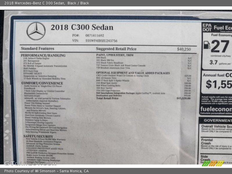 Black / Black 2018 Mercedes-Benz C 300 Sedan