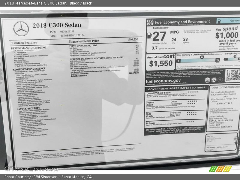 Black / Black 2018 Mercedes-Benz C 300 Sedan