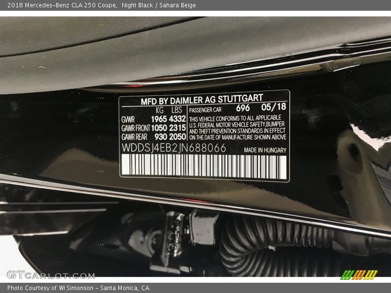 Night Black / Sahara Beige 2018 Mercedes-Benz CLA 250 Coupe