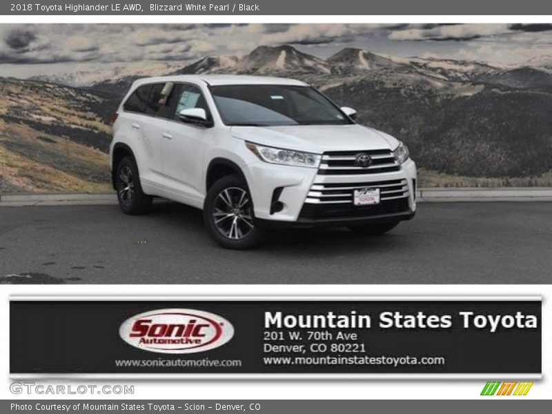Blizzard White Pearl / Black 2018 Toyota Highlander LE AWD