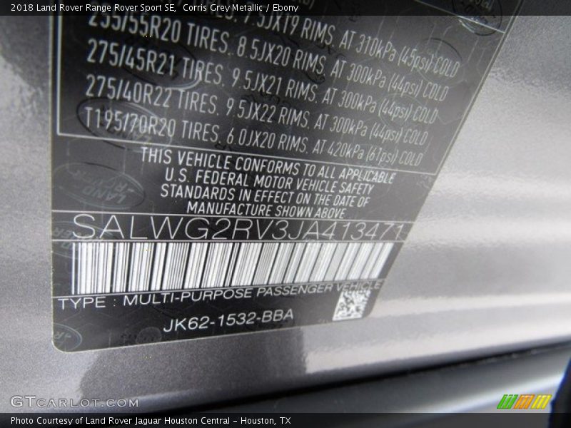 Corris Grey Metallic / Ebony 2018 Land Rover Range Rover Sport SE