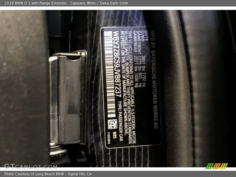 Capparis White / Deka Dark Cloth 2018 BMW i3 S with Range Extender