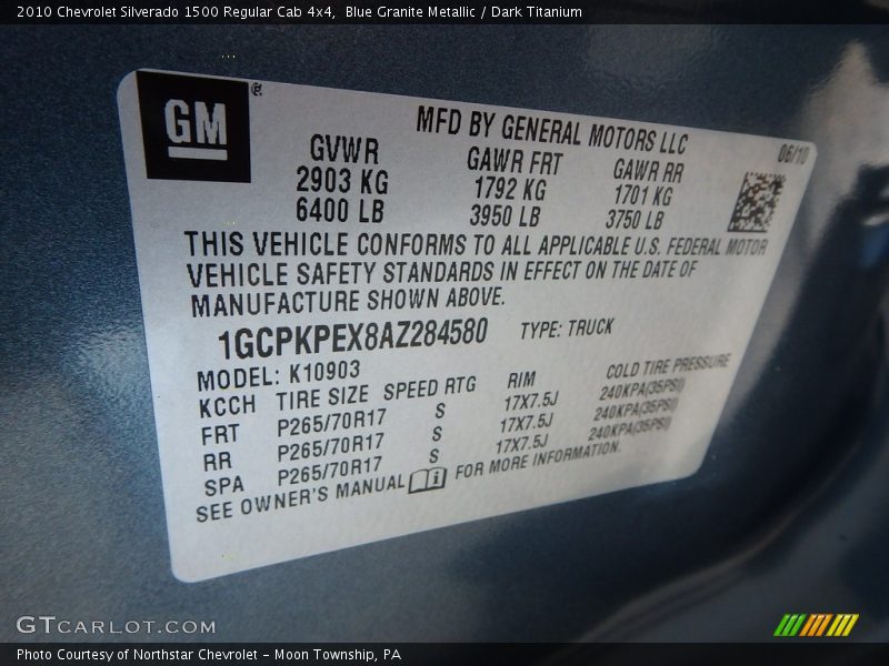 Blue Granite Metallic / Dark Titanium 2010 Chevrolet Silverado 1500 Regular Cab 4x4