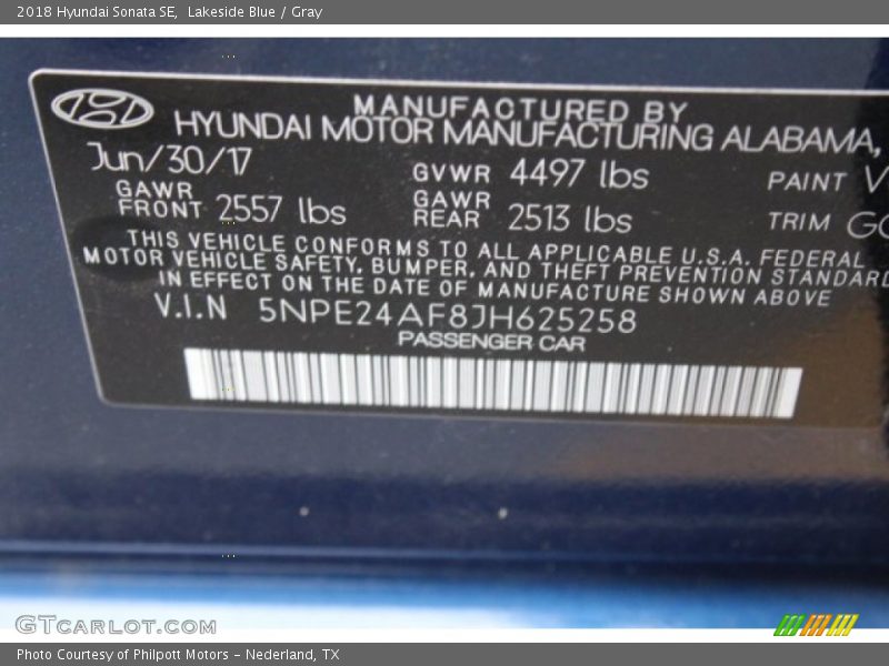 Lakeside Blue / Gray 2018 Hyundai Sonata SE