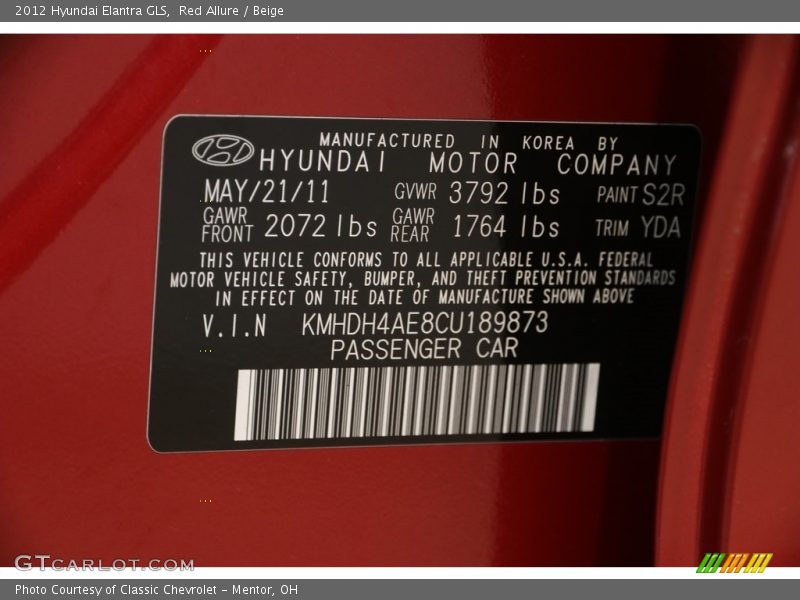 Red Allure / Beige 2012 Hyundai Elantra GLS