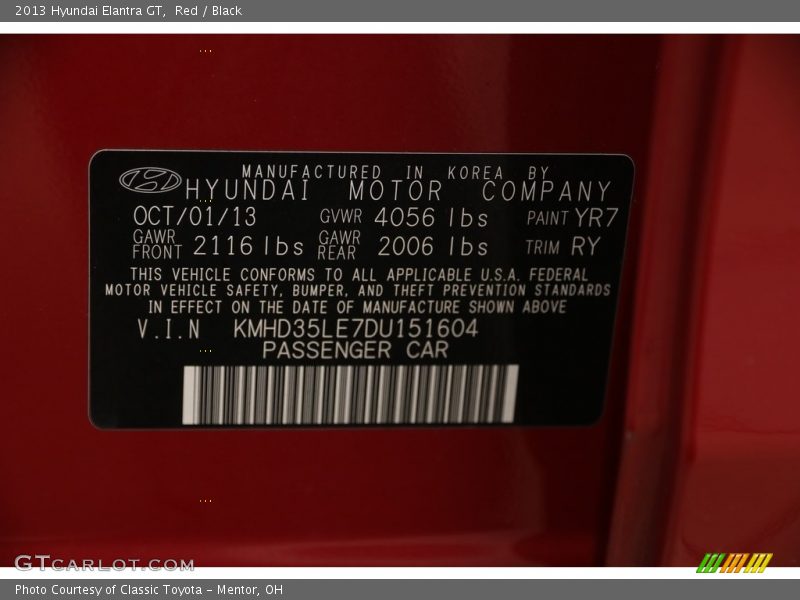 Red / Black 2013 Hyundai Elantra GT