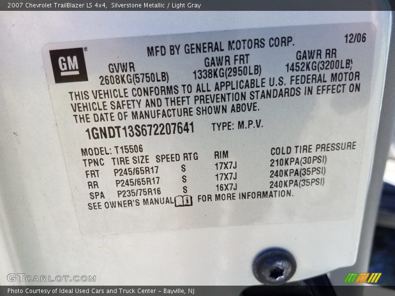 Silverstone Metallic / Light Gray 2007 Chevrolet TrailBlazer LS 4x4