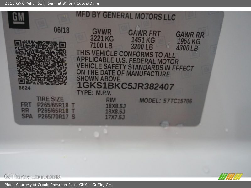 Summit White / Cocoa/Dune 2018 GMC Yukon SLT