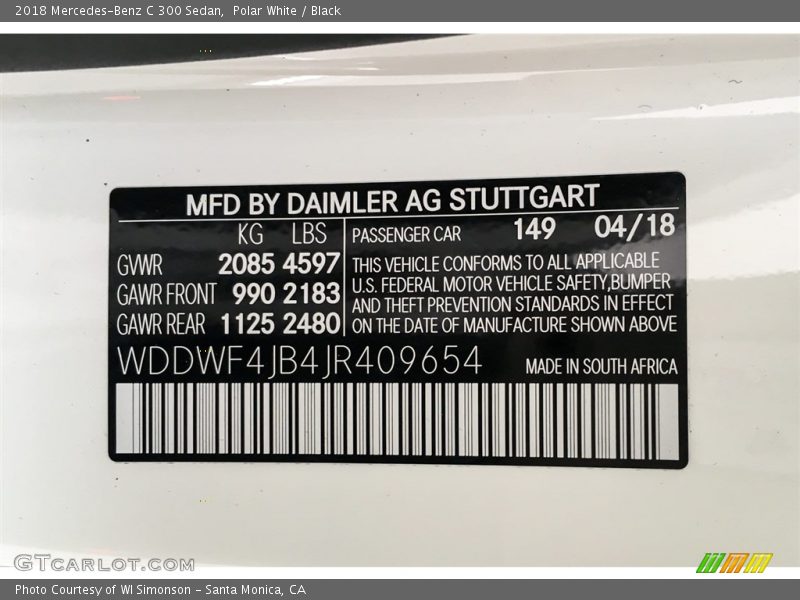 Polar White / Black 2018 Mercedes-Benz C 300 Sedan
