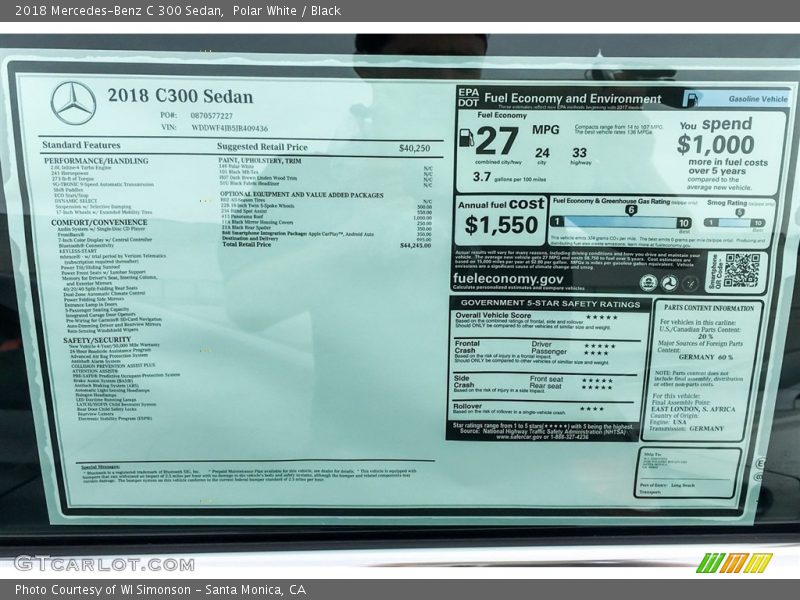 Polar White / Black 2018 Mercedes-Benz C 300 Sedan