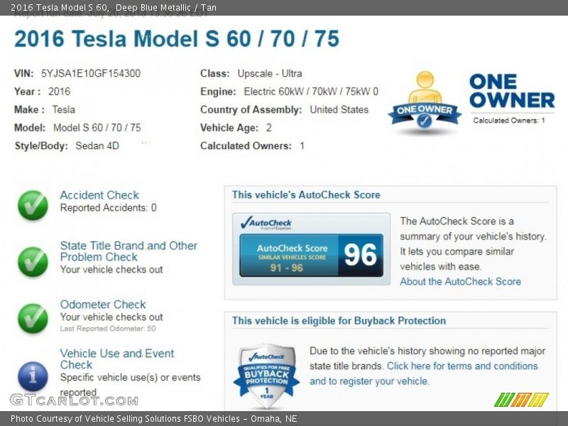 Deep Blue Metallic / Tan 2016 Tesla Model S 60