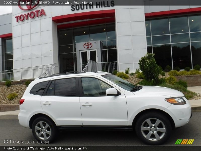 Powder White Pearl / Beige 2007 Hyundai Santa Fe SE 4WD