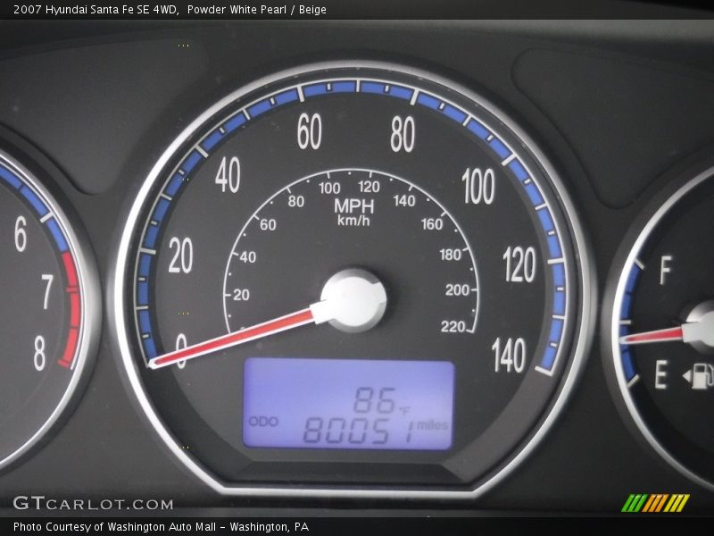 Powder White Pearl / Beige 2007 Hyundai Santa Fe SE 4WD