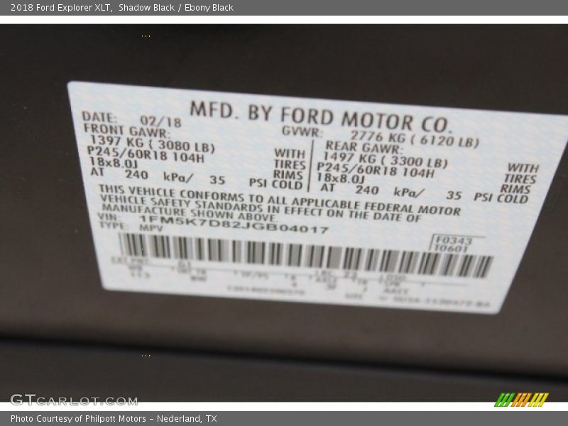 Shadow Black / Ebony Black 2018 Ford Explorer XLT