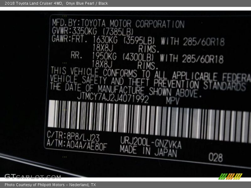 Onyx Blue Pearl / Black 2018 Toyota Land Cruiser 4WD