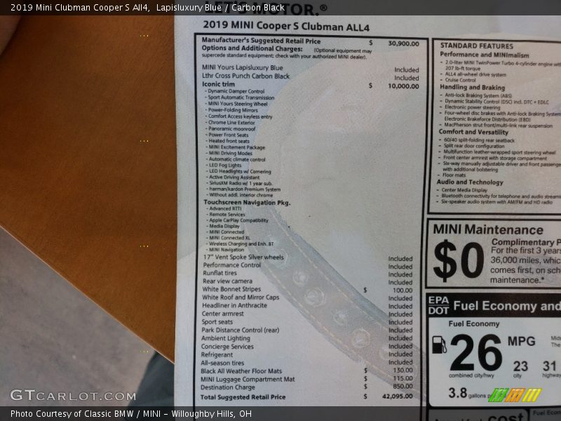 Lapisluxury Blue / Carbon Black 2019 Mini Clubman Cooper S All4