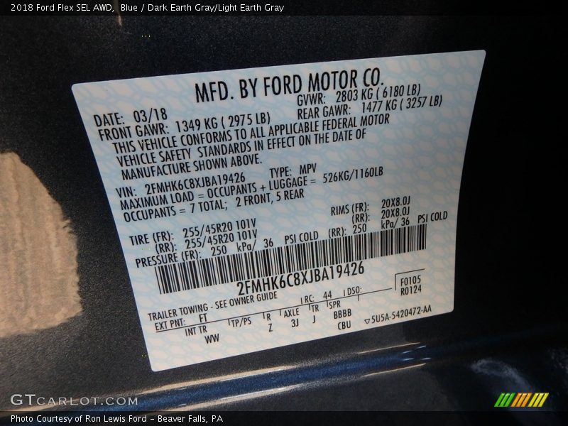 Blue / Dark Earth Gray/Light Earth Gray 2018 Ford Flex SEL AWD