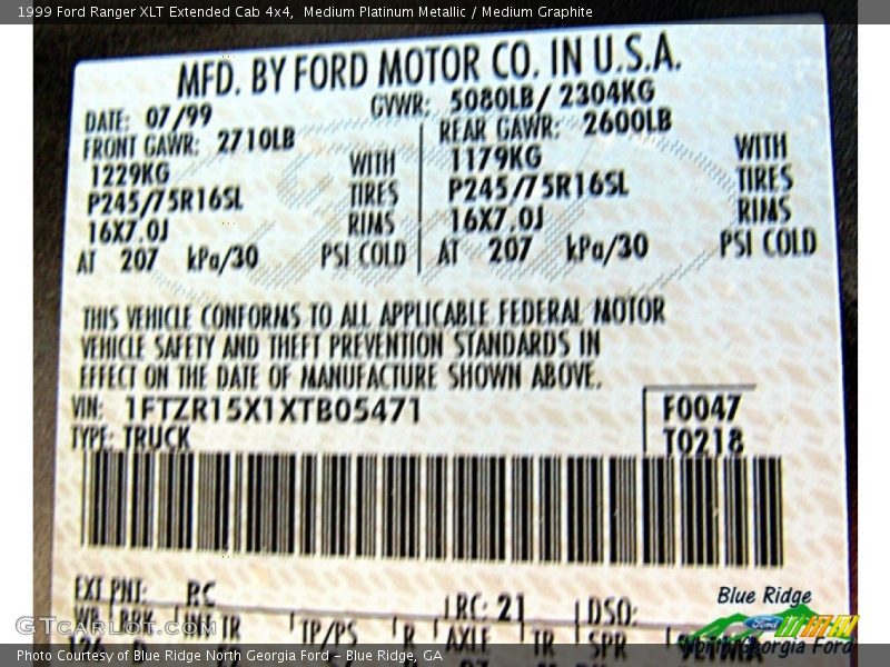 Medium Platinum Metallic / Medium Graphite 1999 Ford Ranger XLT Extended Cab 4x4