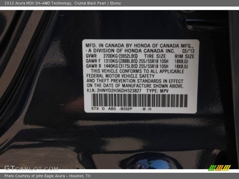 Crystal Black Pearl / Ebony 2013 Acura MDX SH-AWD Technology