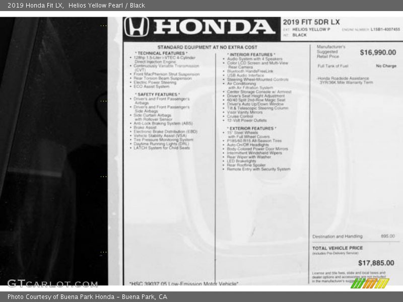 Helios Yellow Pearl / Black 2019 Honda Fit LX
