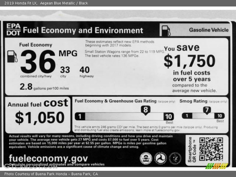 Aegean Blue Metallic / Black 2019 Honda Fit LX