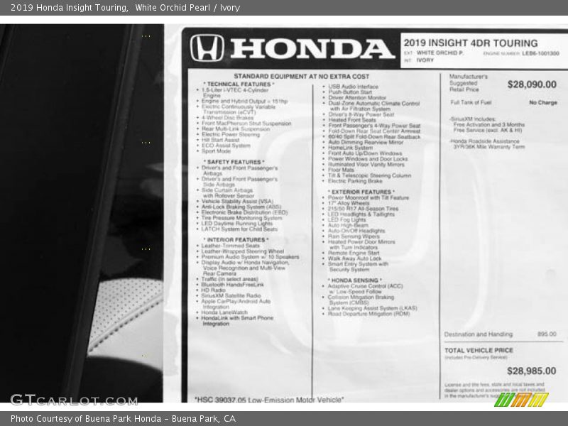 White Orchid Pearl / Ivory 2019 Honda Insight Touring