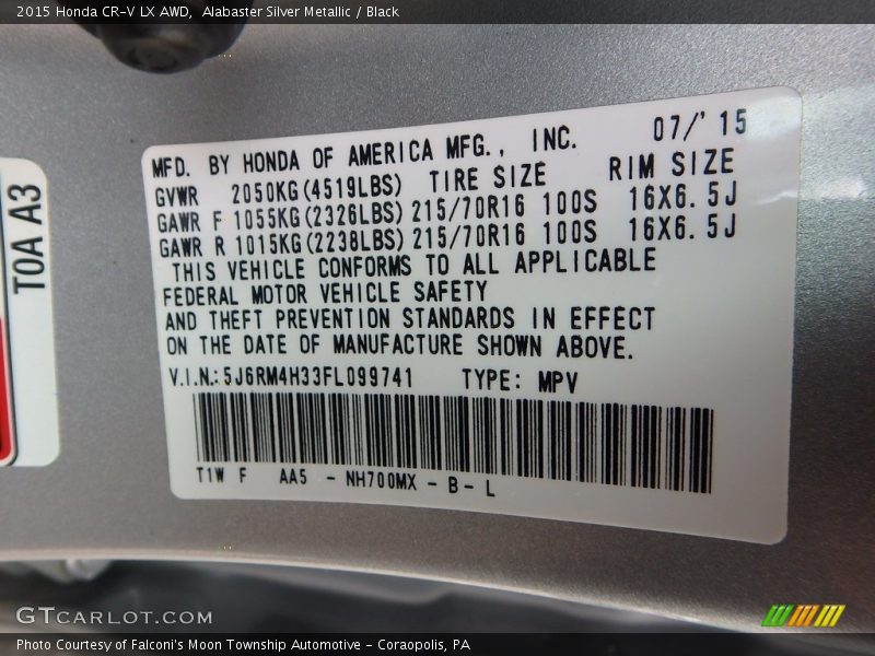 Alabaster Silver Metallic / Black 2015 Honda CR-V LX AWD