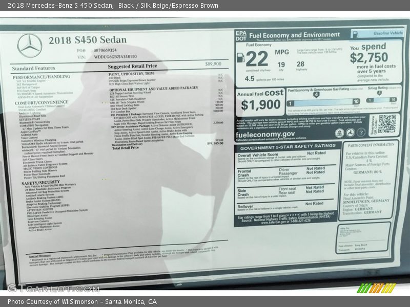 Black / Silk Beige/Espresso Brown 2018 Mercedes-Benz S 450 Sedan