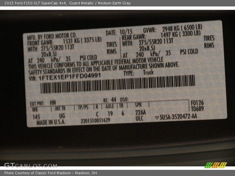 Guard Metallic / Medium Earth Gray 2015 Ford F150 XLT SuperCab 4x4