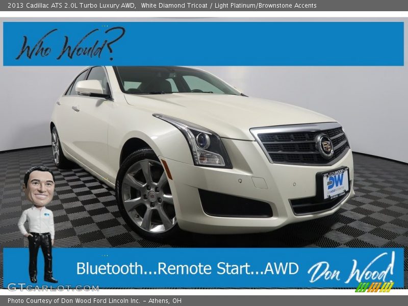 White Diamond Tricoat / Light Platinum/Brownstone Accents 2013 Cadillac ATS 2.0L Turbo Luxury AWD