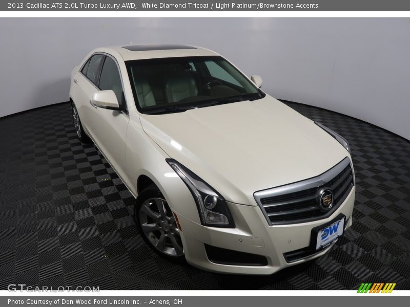 White Diamond Tricoat / Light Platinum/Brownstone Accents 2013 Cadillac ATS 2.0L Turbo Luxury AWD