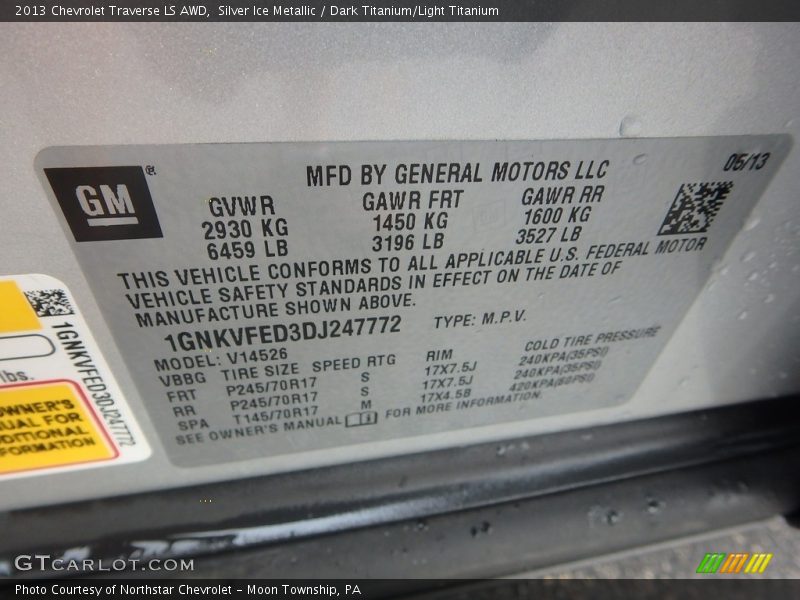 Silver Ice Metallic / Dark Titanium/Light Titanium 2013 Chevrolet Traverse LS AWD