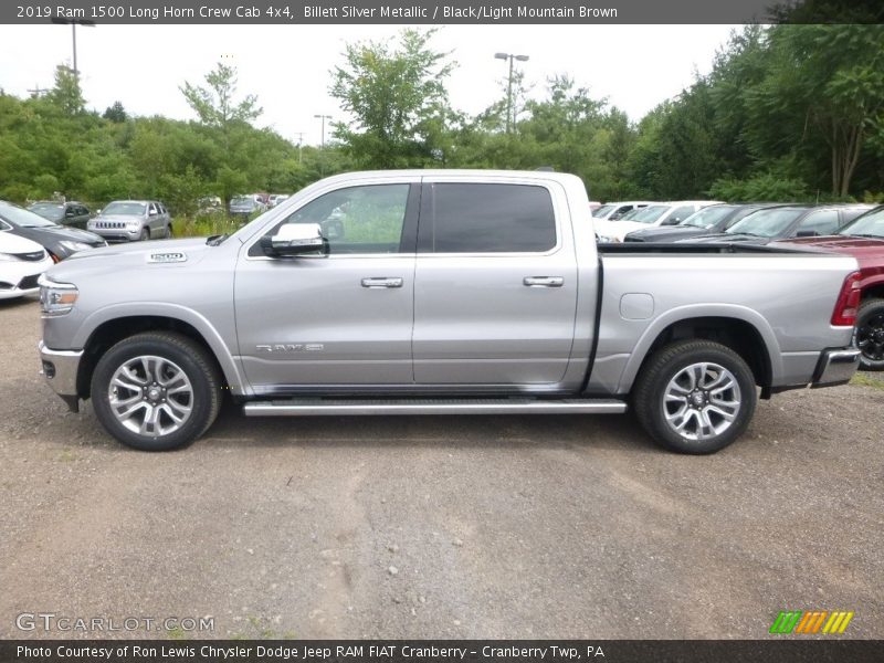 Billett Silver Metallic / Black/Light Mountain Brown 2019 Ram 1500 Long Horn Crew Cab 4x4