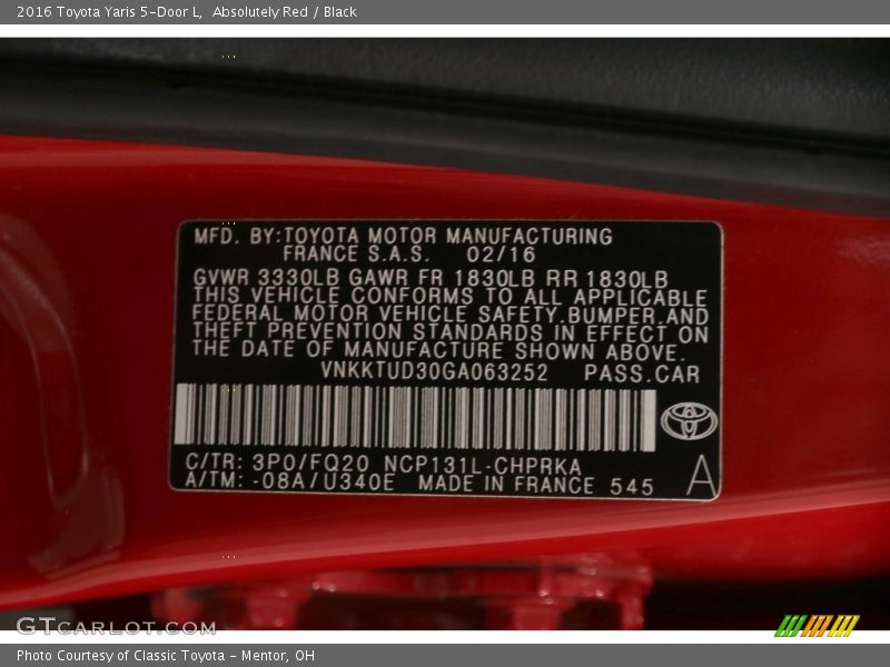 Absolutely Red / Black 2016 Toyota Yaris 5-Door L