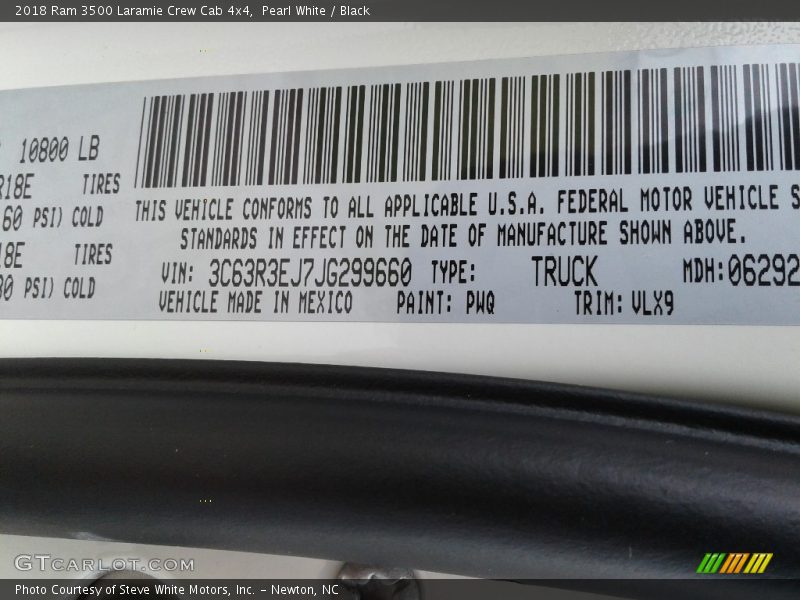 2018 3500 Laramie Crew Cab 4x4 Pearl White Color Code PWQ