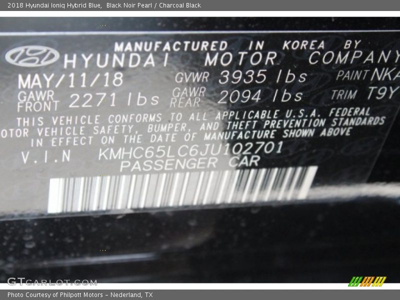 Black Noir Pearl / Charcoal Black 2018 Hyundai Ioniq Hybrid Blue