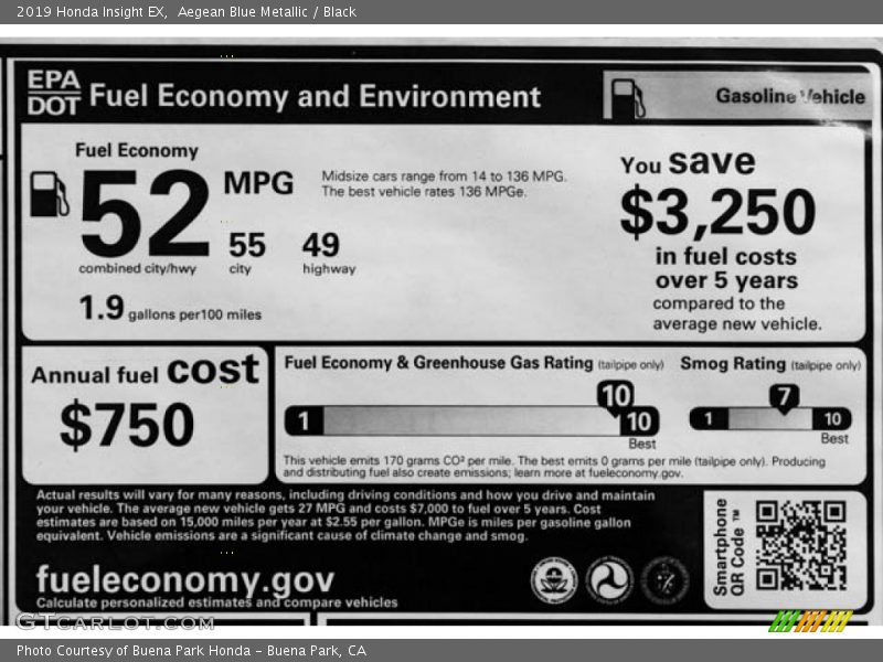 Aegean Blue Metallic / Black 2019 Honda Insight EX