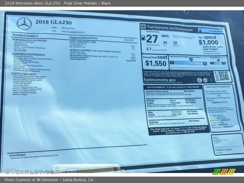 Polar Silver Metallic / Black 2018 Mercedes-Benz GLA 250