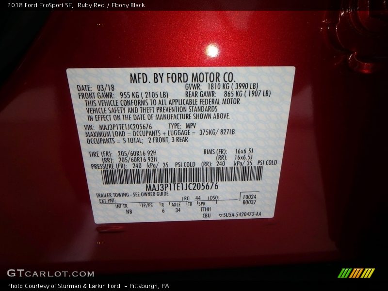 Ruby Red / Ebony Black 2018 Ford EcoSport SE