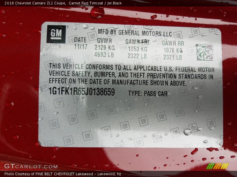 Garnet Red Tintcoat / Jet Black 2018 Chevrolet Camaro ZL1 Coupe