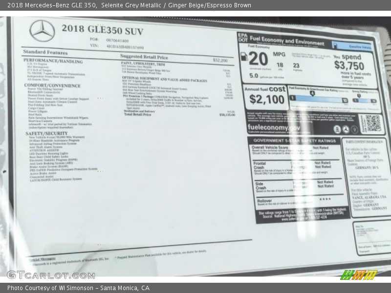 Selenite Grey Metallic / Ginger Beige/Espresso Brown 2018 Mercedes-Benz GLE 350
