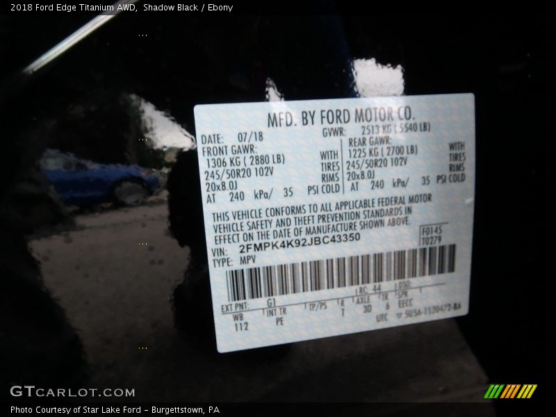 Shadow Black / Ebony 2018 Ford Edge Titanium AWD