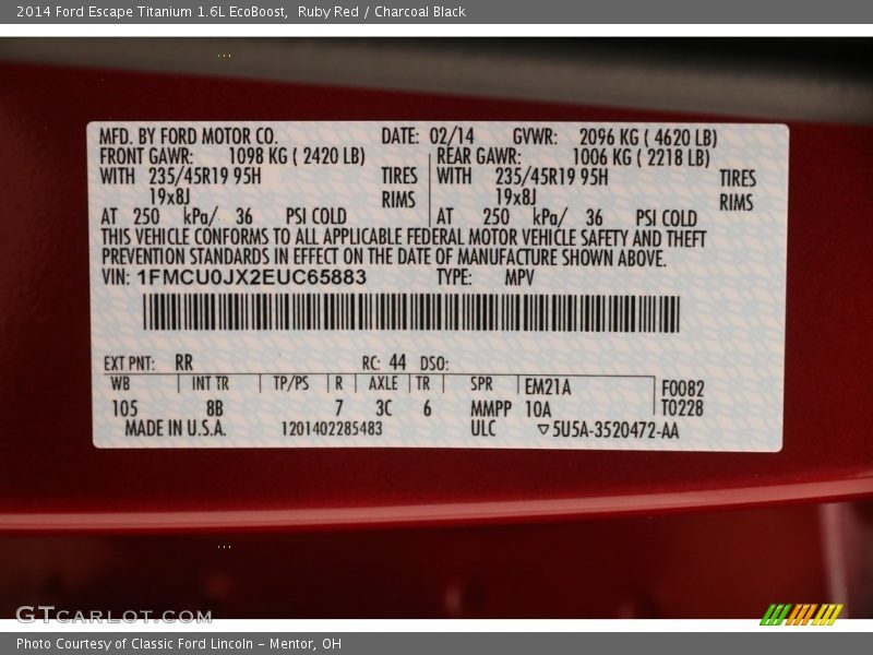 Ruby Red / Charcoal Black 2014 Ford Escape Titanium 1.6L EcoBoost